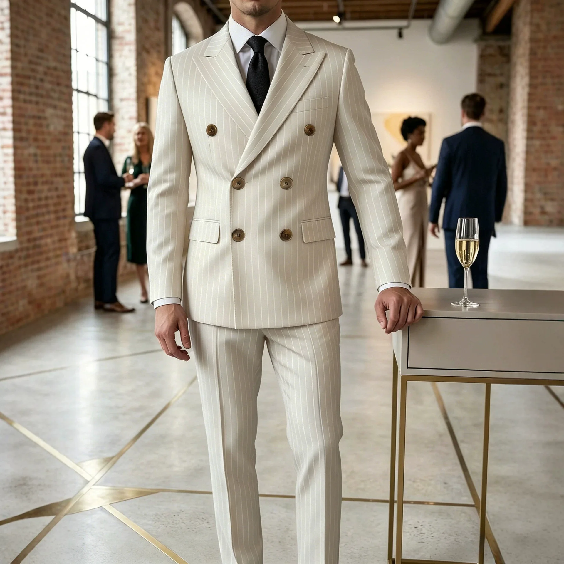 Men's Suit Set Men's Wear Striped Suit Trousers, Business Dinner Wedding Dress Men