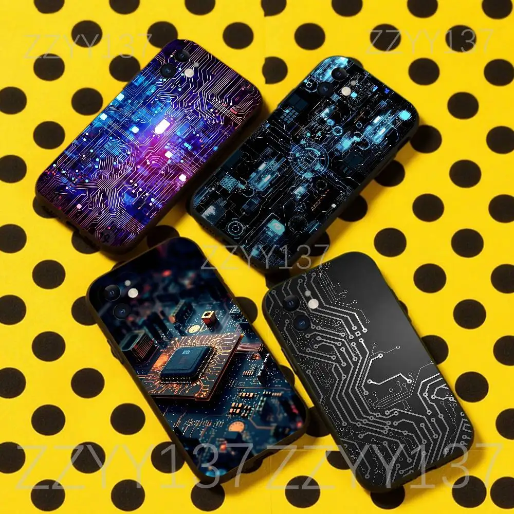 

Cool Circuit Board Phone Case For iPhone 17,16,15,14,13,12,11,Pro,Max,Plus,Air,X,XS,XR,SE,8,7,Mini,Soft Black Funda