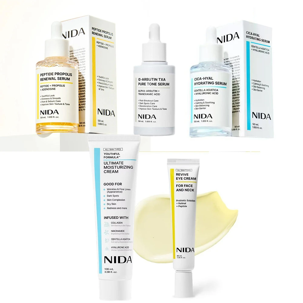 Korea NIDA Skin Care - Ultimate Moisturizing Cream, Retinol Probiotic Eye Cream, CICA-HYAL Hydrating Serum, For All Skin Types