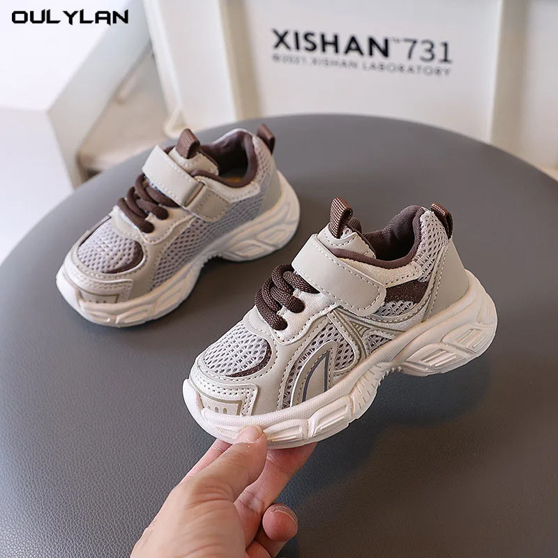 

Fashion Mesh Breathable Kids Sport Shoes Boy Girl Sneakers Hook&Loop Lace-up Children Outdoor Lightweight Non-slip Running Shoes
