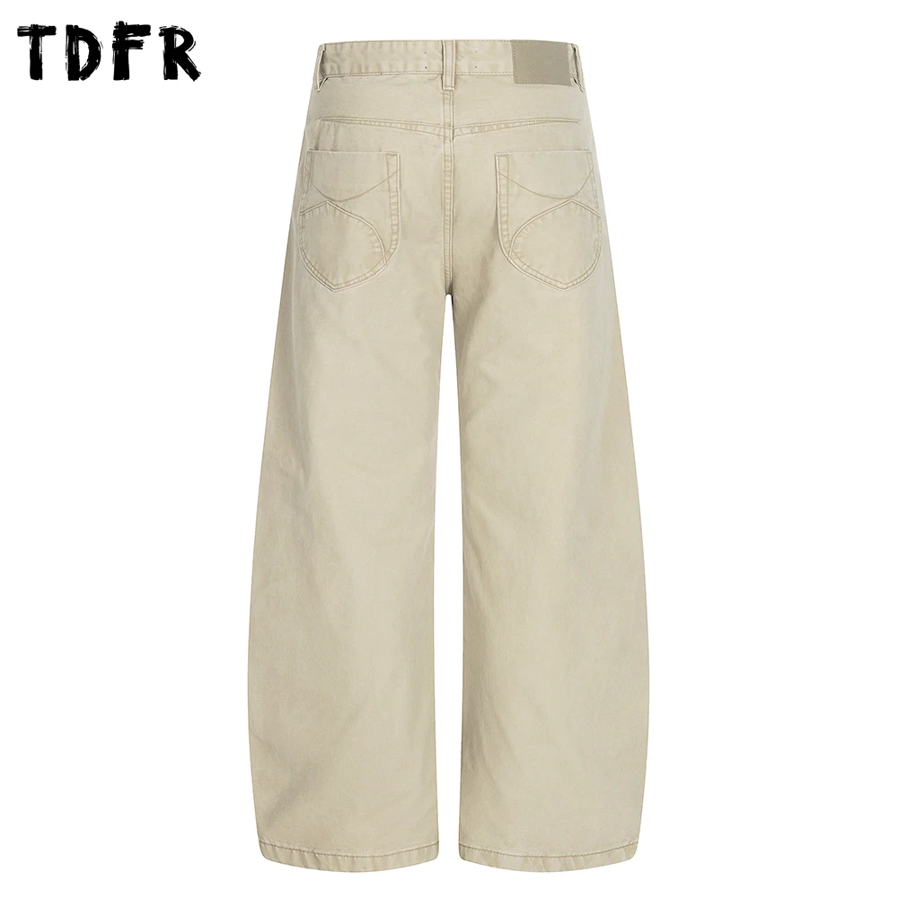 Pocket Banana Pants Mens Solid Color Retro Autumn Winter Casual Baggy Wide Leg Casual Trousers Man