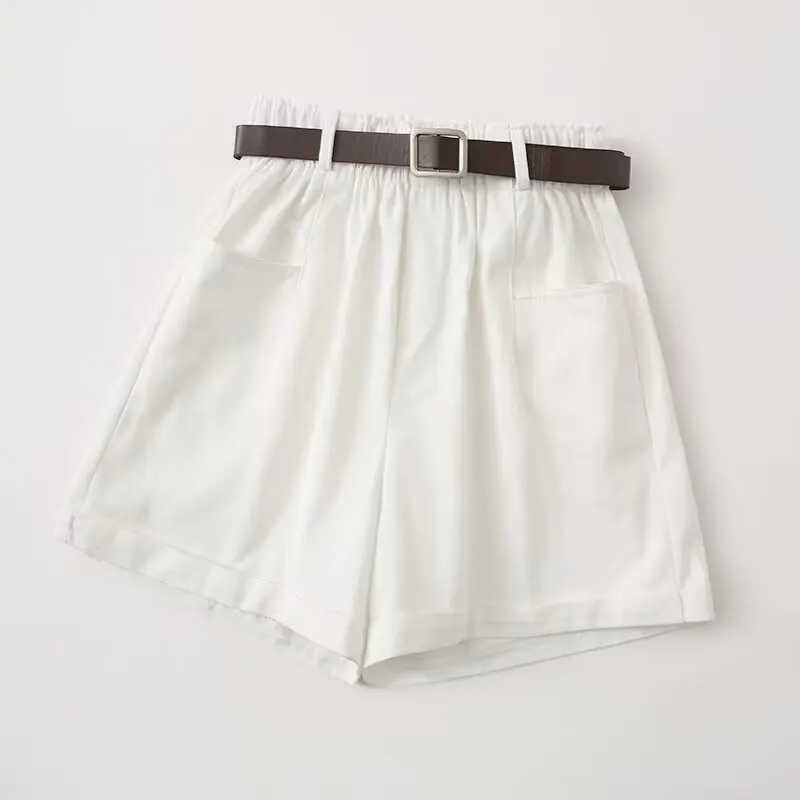 Tangada-Shorts femininos sólidos de verão com cinto, cintura elástica, shorts femininos, YU002, 2024