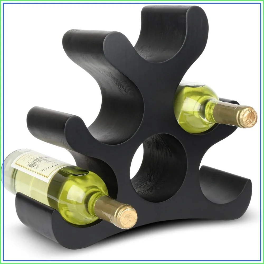 6-Bottle Wooden Wine Rack, Freestanding Countertop Wine Holder for Kitchen Bar Cabinet
