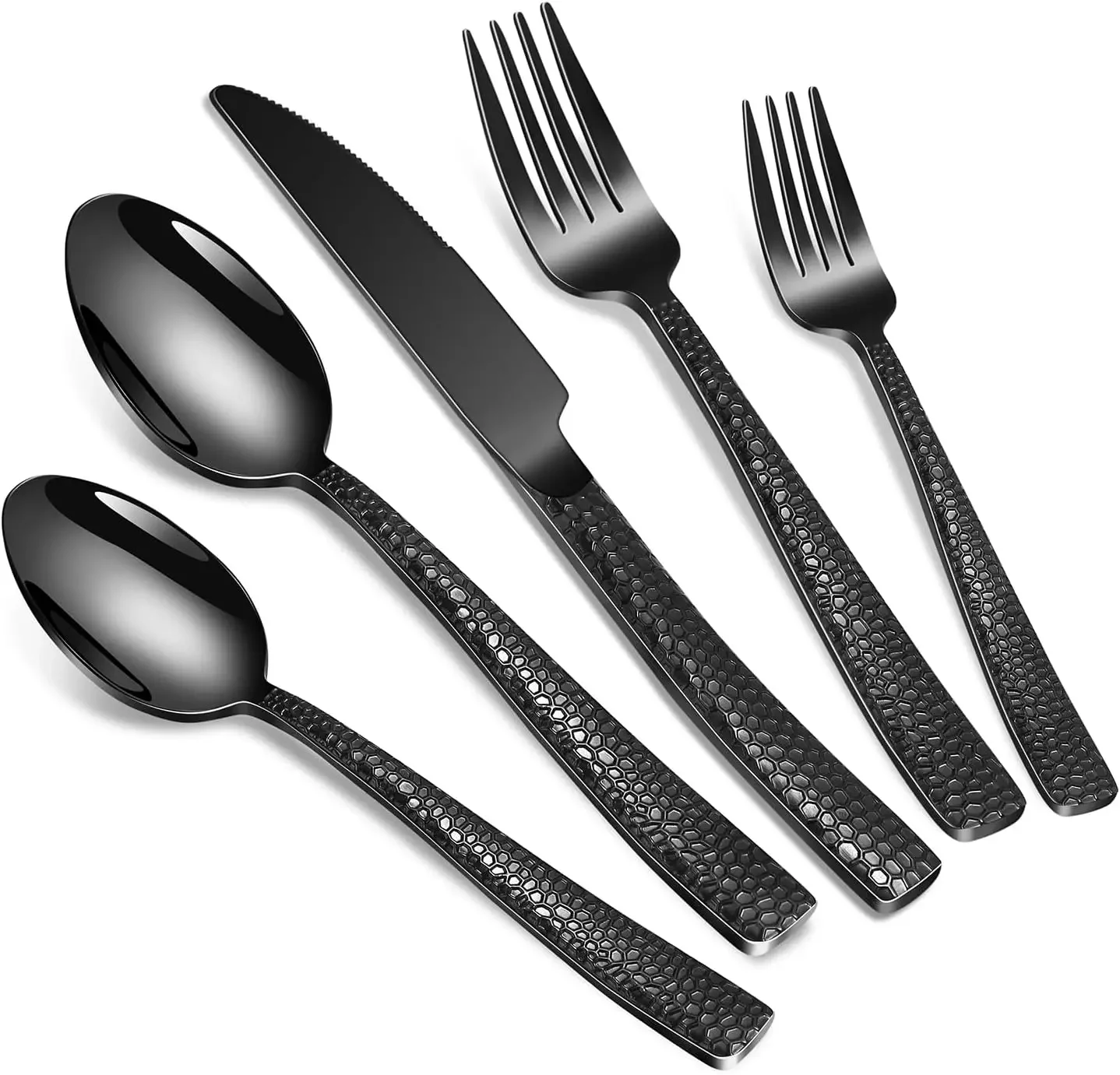 40-Piece Silverware Set, Black Hammered Stainless Steel Flatware Sets for 8,Food-Grade Tableware Set, Including Fork Knife Spoon