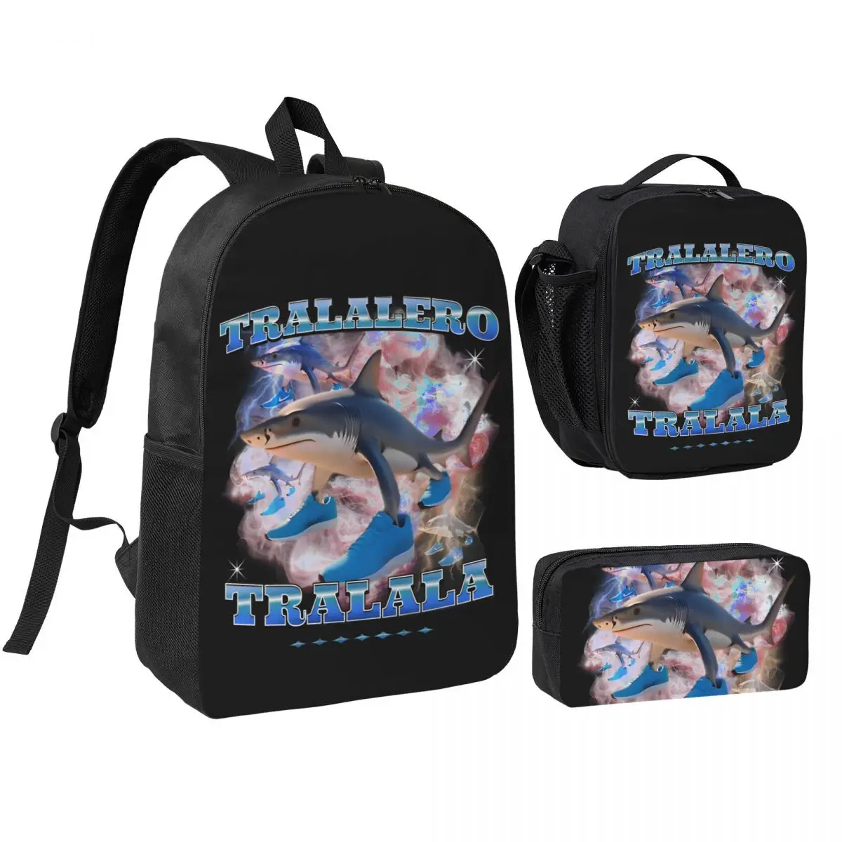 

Рюкзак Tralalero Tralala для студентов, итальянский Brainrot Meme, холщовые сумки, сумка для обеда, пенал