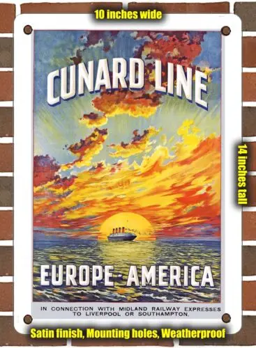 METAL SIGN - 1920 Cunard Line Europe America - 10x14 Inches