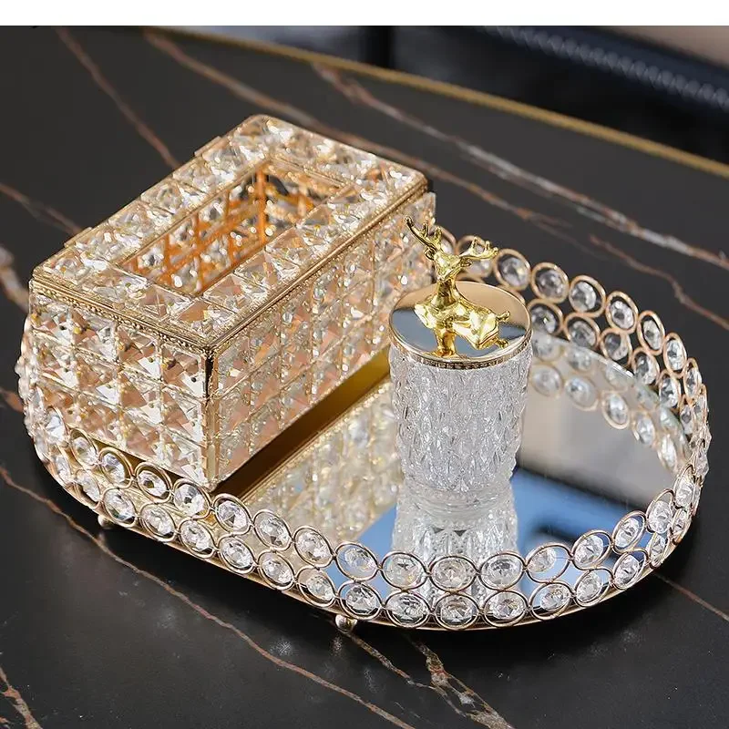 

Creative European-style Crystal Storage Tray Dining Table Coffee Table Storage Light Luxury Drawer Tray Living Room Decoration