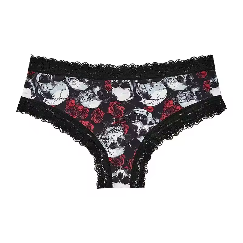 Underwear Women's Lace Edge Sexy Panties Gothic Style Lingerie Rose Skull Personalized Comfortable Breathable Triangle Pants - Image 11