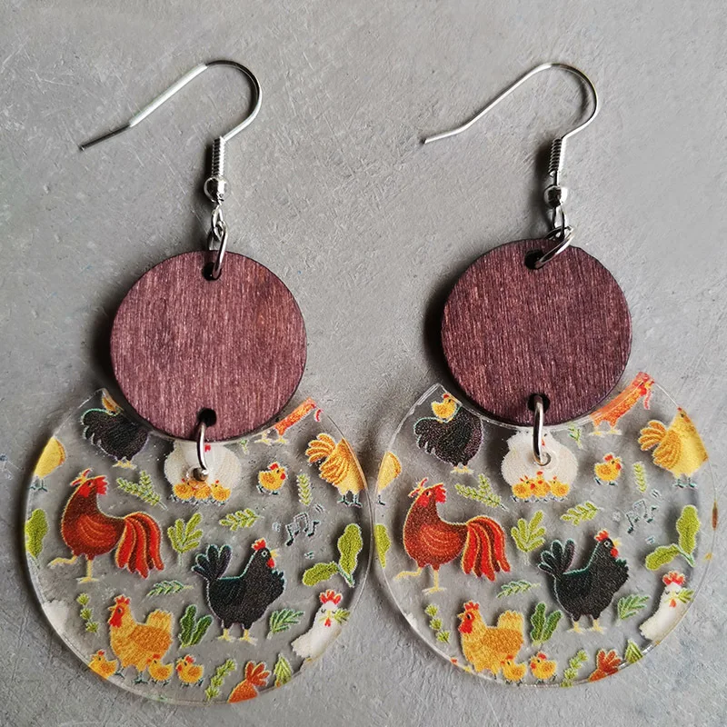 Thanksgiving Mushroom Maple Leaf Acrylic Earrings Round Hen Poultry Pattern Geometric Splice Hanging Earrings For Women