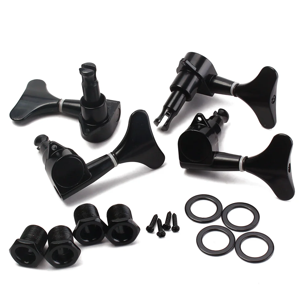 4 PCS Sealed Bass Guitar Tuning Pegs Keys Tuner Machine Heads 2L2R with Mounting Screws Ferrules Bushings for Acoustic Electric