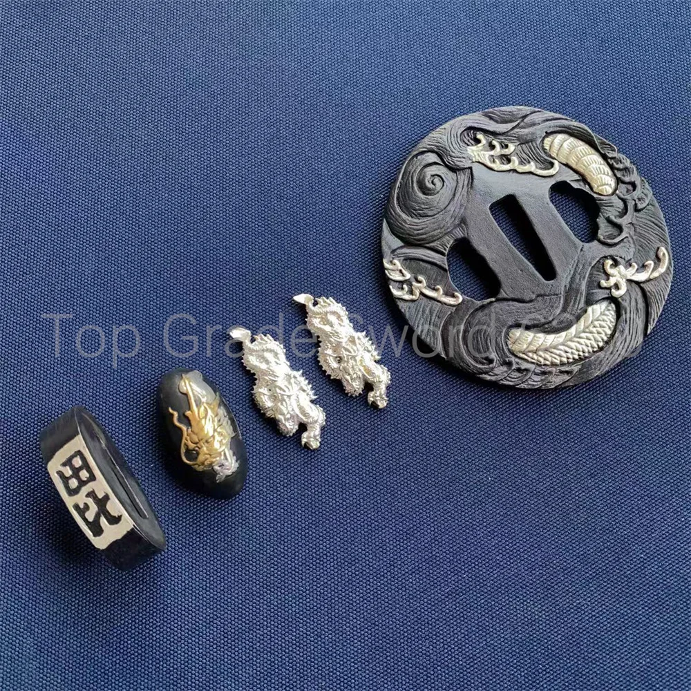 Nice Dragon Copper Brass Gold Plated Silver Tsuba Handguard Fuchi Kashira Menuki For Real Japan Samurai Katana Sword Fittings