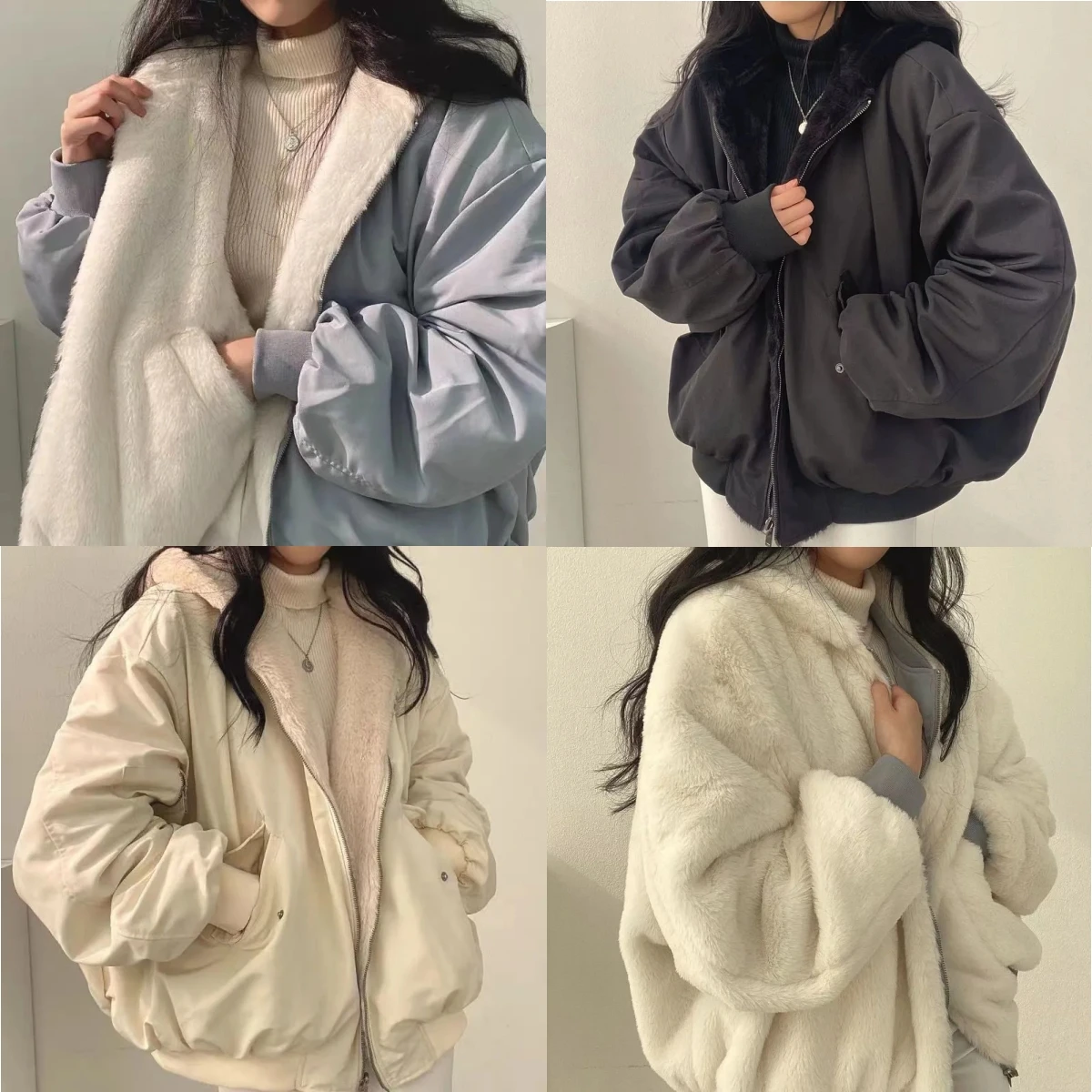 

Korean Fleece-lined Thickened Double-sided Wear Lamb Wool Jackets Cotton-padded Coat Women's Clothing Winter Loose-fit Hoodies