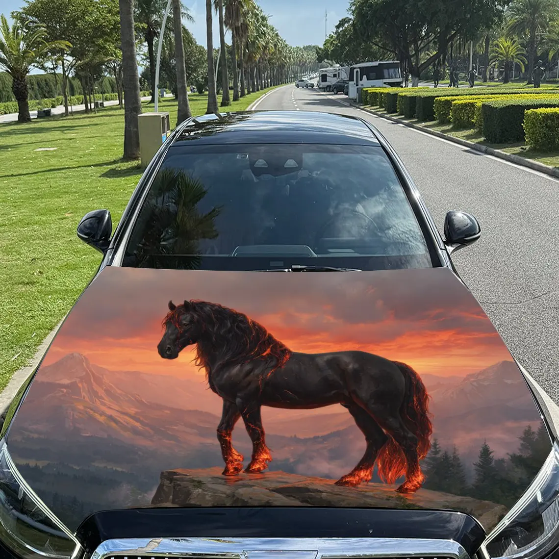 

Blazing Horse Pattern car hood stickers, waterproof self-adhesive, scratch resistant, easy to stick, durable car PVC stickers, c
