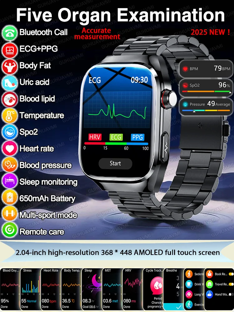 Neue EKG-Smartwatch für Männer und Frauen, Gesundheitsdiagnose, Organüberwachung, Körperanalyse, Blutdruck, Blutsauerstoff, Blutfett, Harnsäure, Temperaturüberwachung, Bluetooth-Anrufe, wasserdichter
