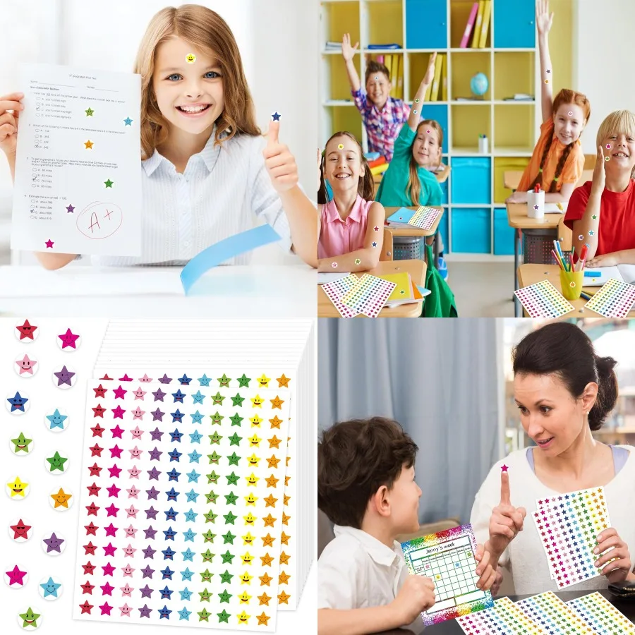 

6000 Pieces Happy Face Star Stickers Small Smile Star Stickers Colorful Reward Star Stickers for Student Behavior Charts and Cl