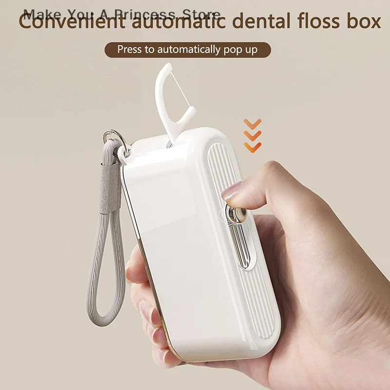 Floss Dispenser Automatic Ejectable Floss Organiser Oral Care Press-on Disposable Flossing Sticks Refillable Storage Box