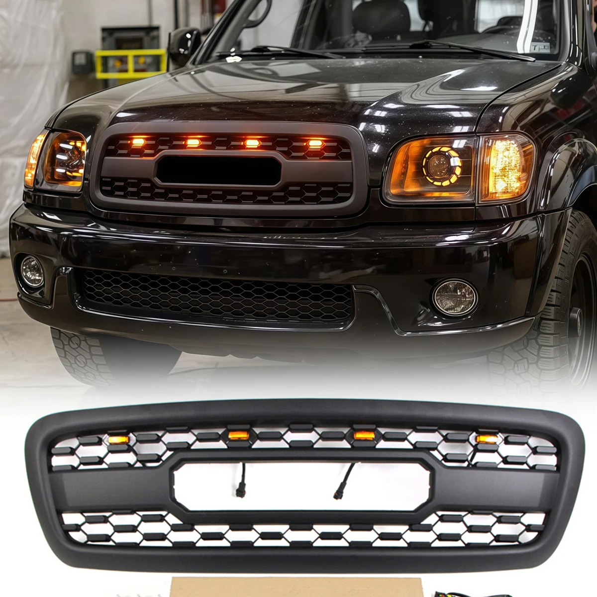 

Front Grill W/light Fits For 2001-2004 Toyota Sequoia TRD Style Blcak Grille