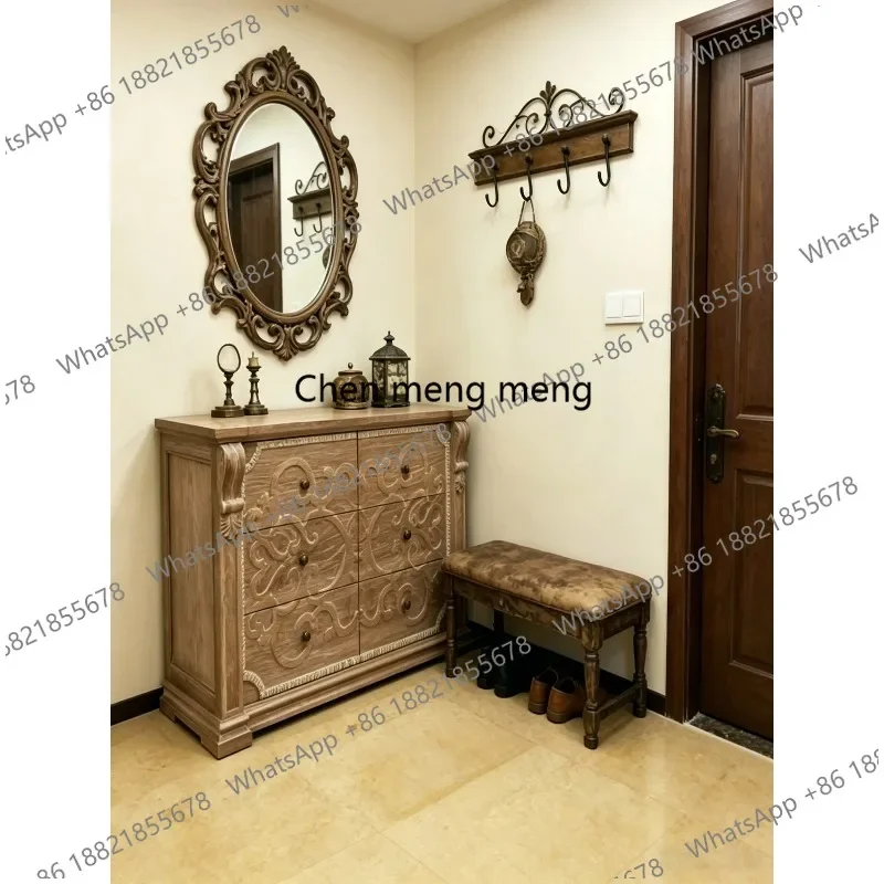 M183 American retro solid wood chest, living room entrance carved locker, high-end nine chest cabinet