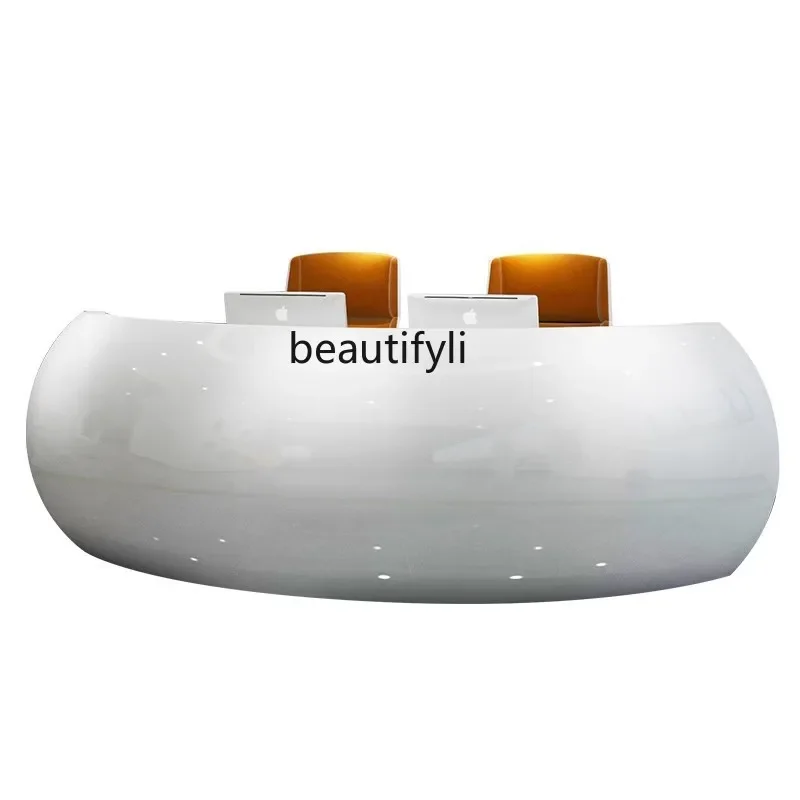 

z.Painting Front Desk Reception Desk Round Bar Welcome Medical Beauty Consultation Desk Office Furniture Curved checkout page