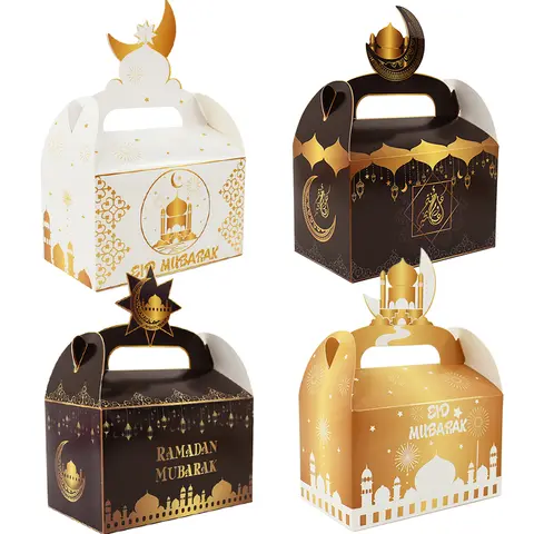 Boîte cadeau EID Mubarak pour Ramadan, emballage de strass, bonbons, collation, fournitures de sac, décoration de fête musulmane islamique, 2025, 20 pièces, 4 pièces