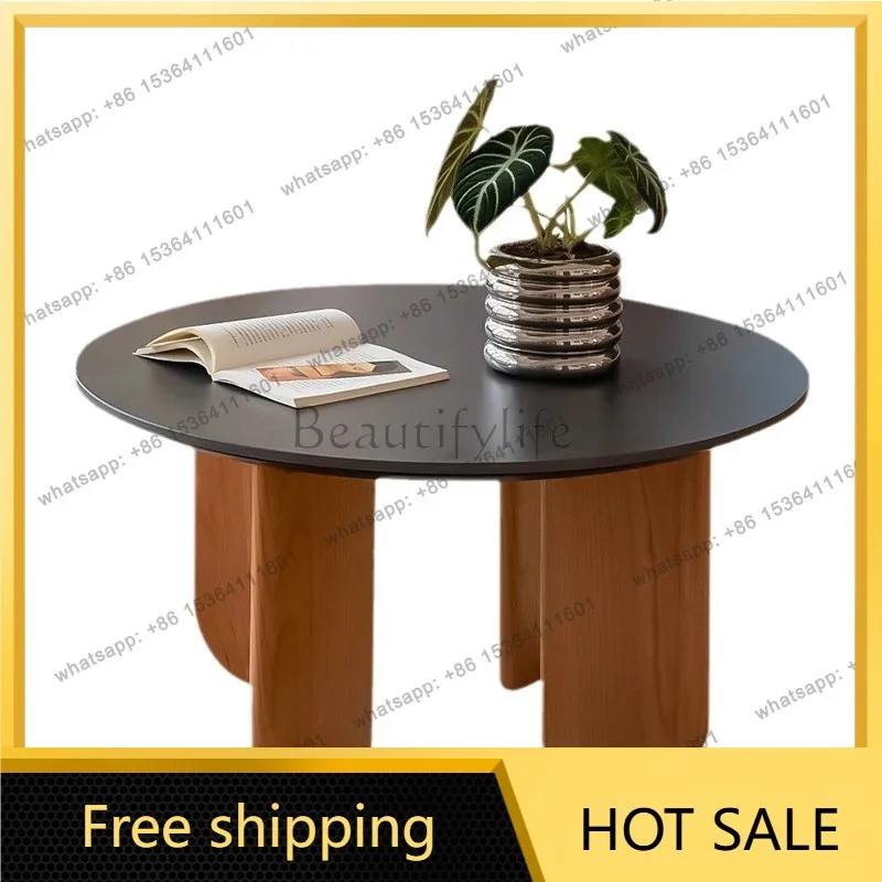 FG Nordic forest rock round table cherry wood rock slab round coffee table solid wood tea table