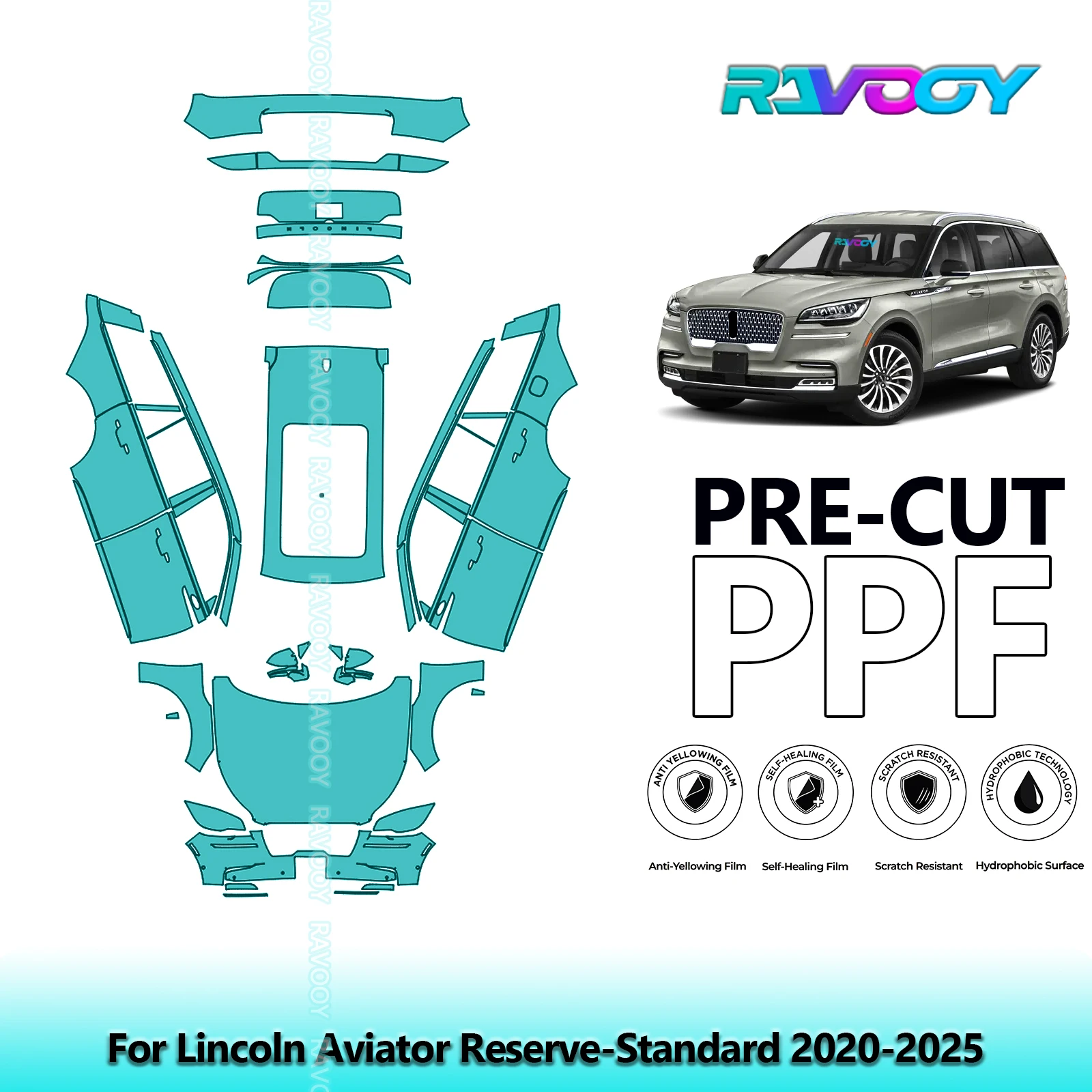 RAVOOY 8.5Mil Custom-Fit Precut TPU PPF Full Vehicle Clear Bra Stone Guard EU UK For Lincoln Aviator Reserve-Standard 2020-2026