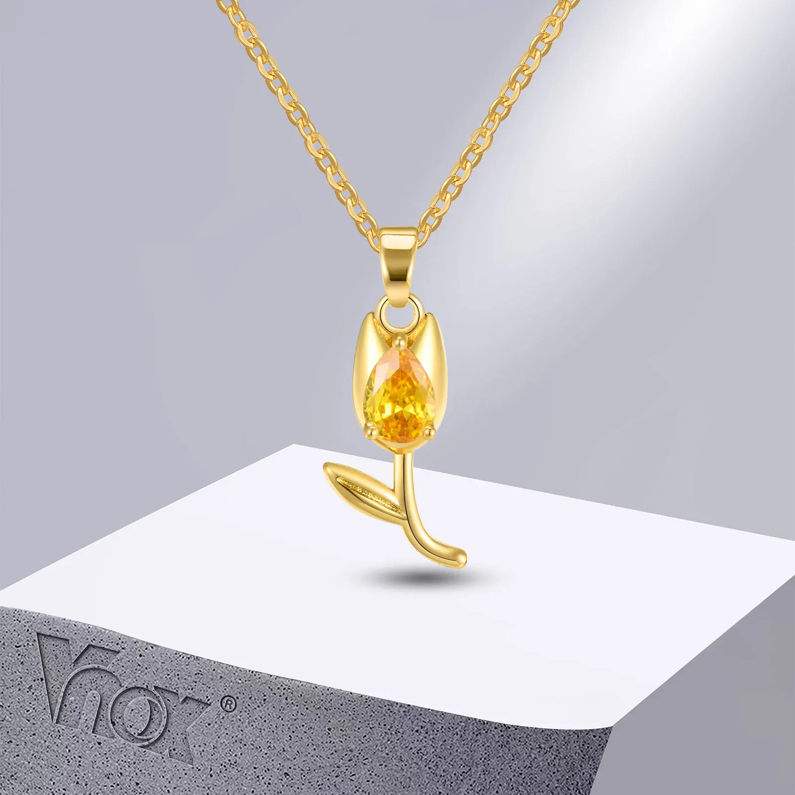 Vnox Graceful Tulip Flower Necklaces for Women Girls,Gold Color Metal Love Forever Pendant Collar, Gifts for Birthday Party