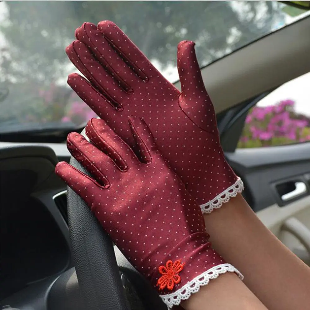 Guantes de retazos de encaje para mujer, protección solar antideslizante, guantes finos cortos de conducción, guantes de etiqueta de punto, moda de