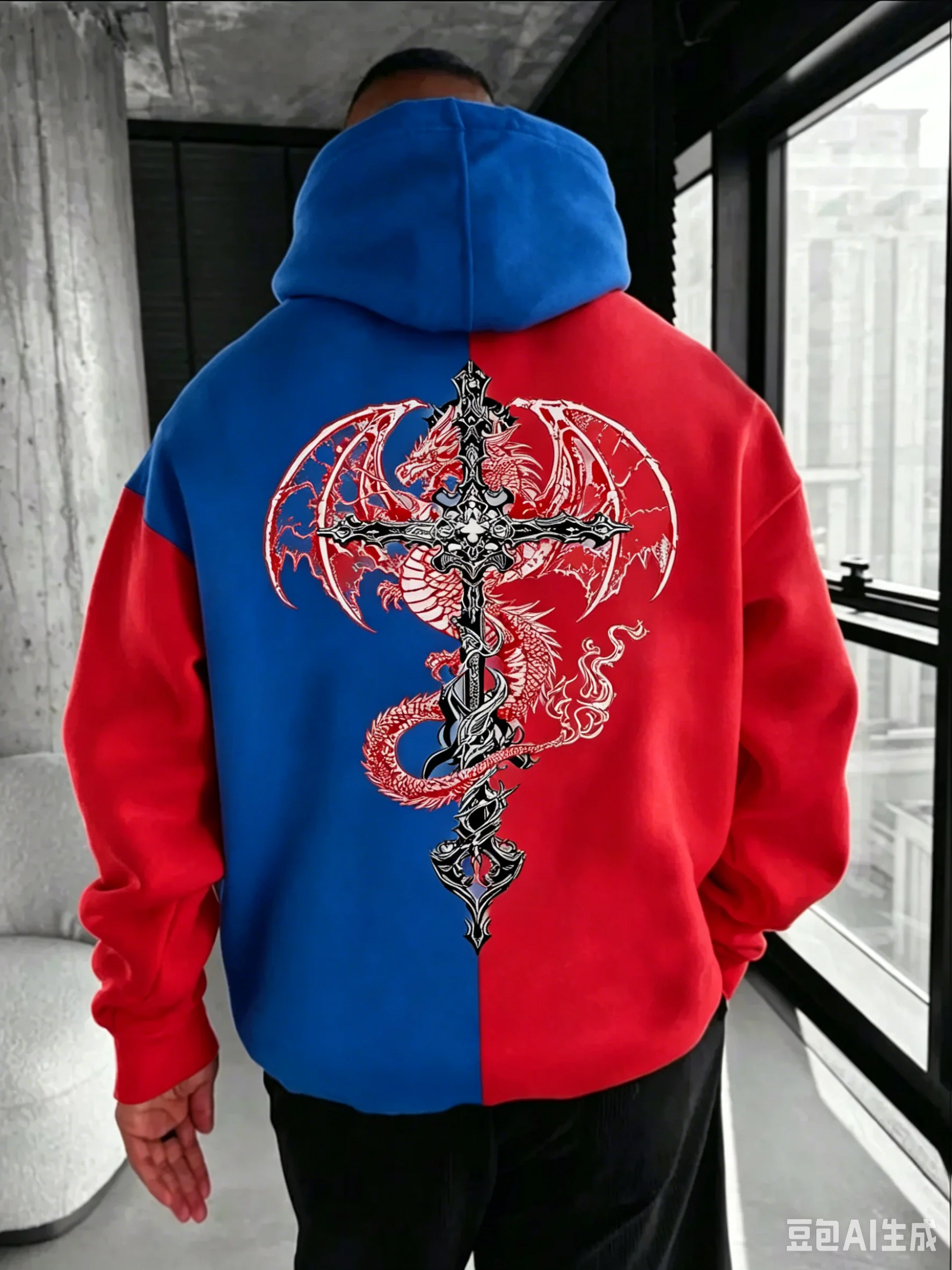

Best-selling Spring Autumn Men's and Women's Hooded Sweatshirt with Gothic-style Printed CrossPattern forComfortable Casual Wear