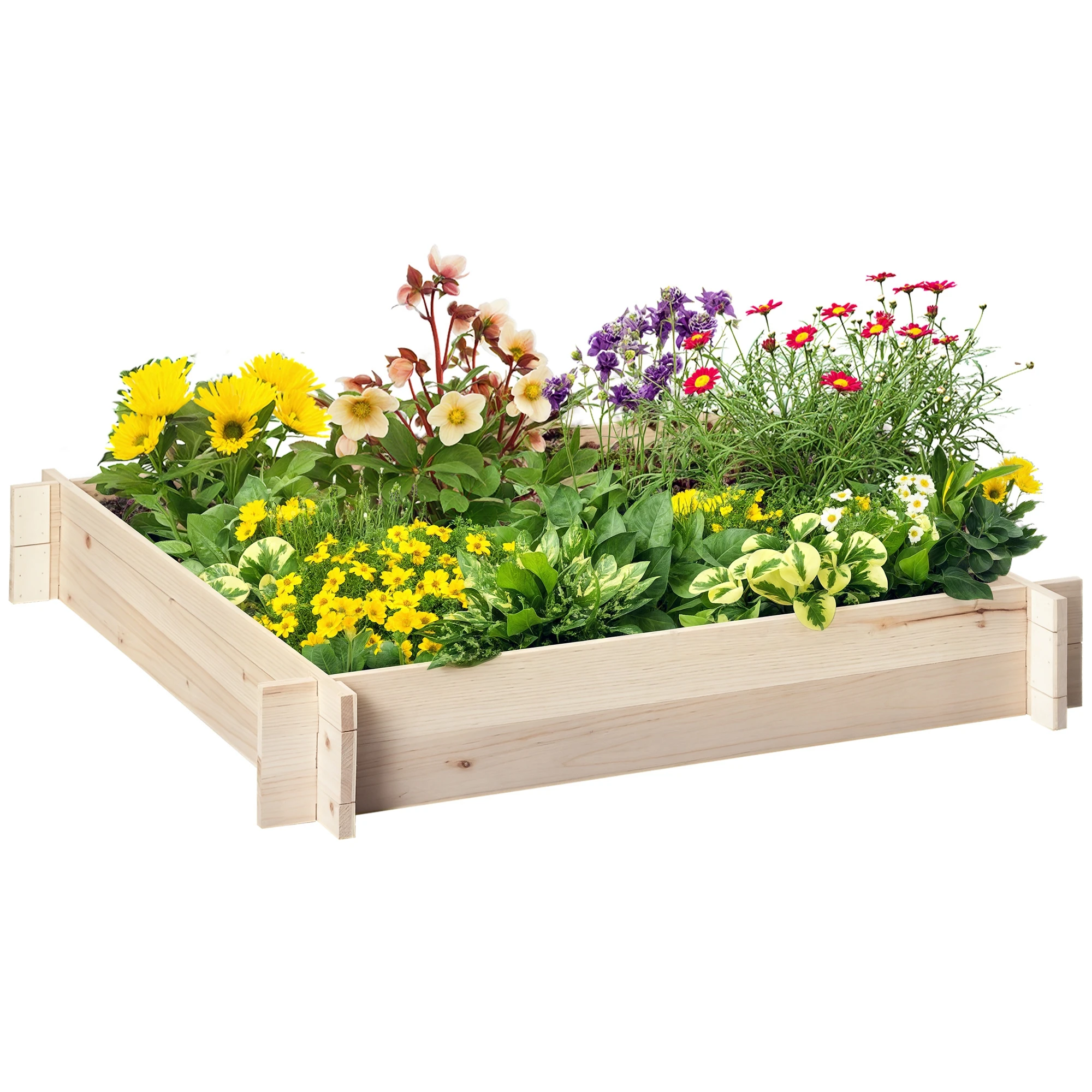 Jardinière en bois carré potager de jardin sans fond facile à assembler 100 x 100 x 16 cm en bois massif bois naturel