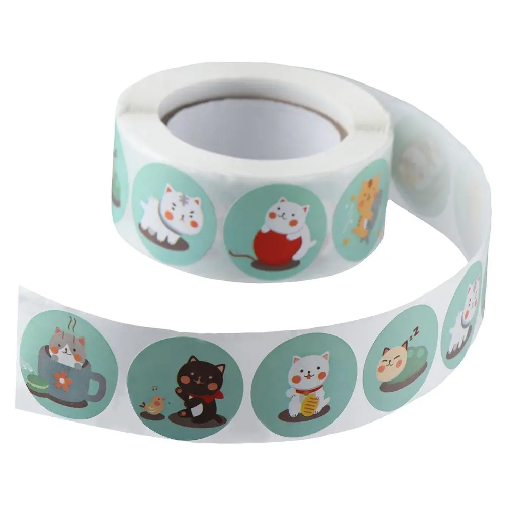 Stiker Label Kucing Mini 1 Inci Stiker Hadiah Lucu Kartu Amplop Label Perekat Diri Bulat