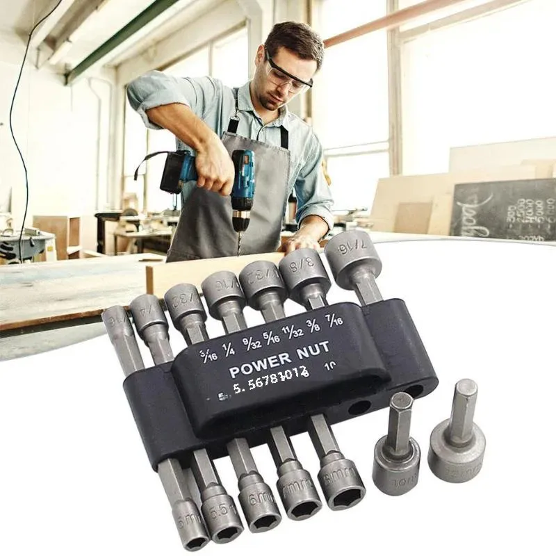 

9/14pcs Power Nuts Driver Drill Bit1/4 Hex Shank CRV Screwdrivers Nutdriver Socket Bit Power Tools