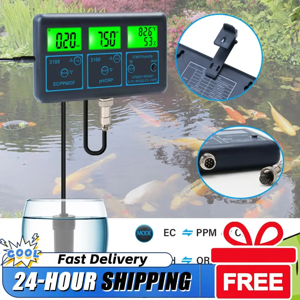 

WiFi 7 in 1 PH Meter PH ORP EC PPM CFR Humidity Temperature Multi-Parameter Water Analyzer LCD Display for Aquarium Aquaculture