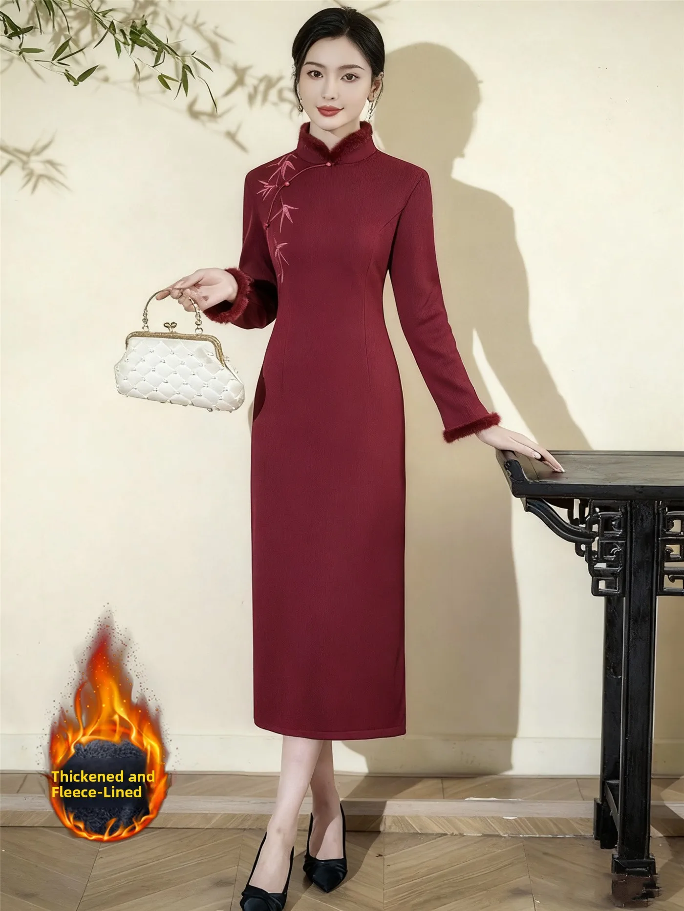 

Winter Wedding Dr Plu Lined Thiened Matron of Wedding Banquet Mommy Suit Retro Sle Long Sve Long ...