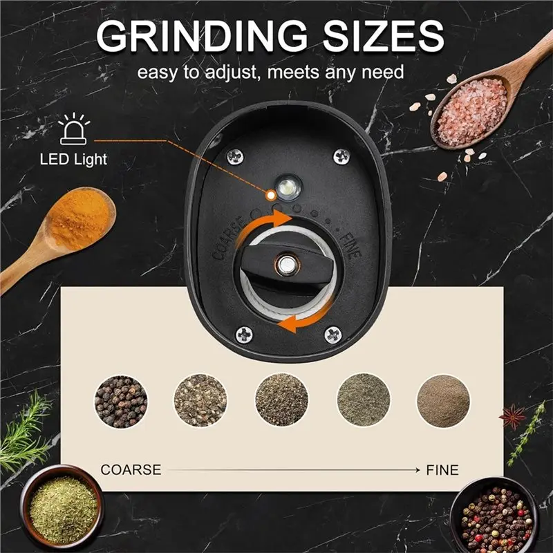 ASWUT-Electric Pepper Mill Salt Grinder Set Rechargeable Via For USB, Automatic Adjustable Gravity Mechanism, 80Ml Capacity