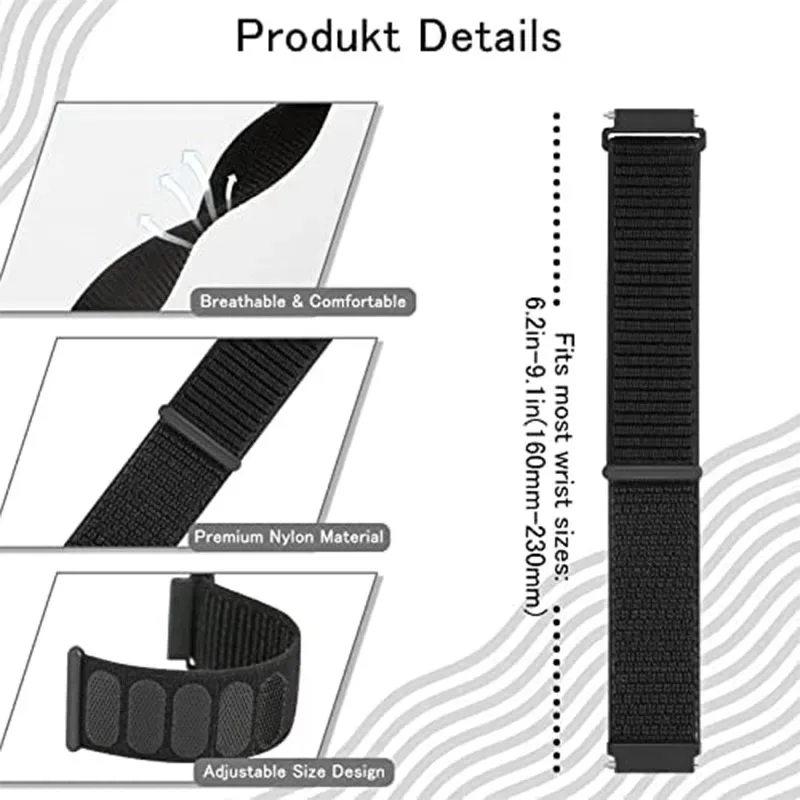 22mm 20mm Nylon Loop Strap For Amazfit Helio/Active 2 3 Balance 2 High-end lightweight bracelet For Garmin Forerunner 570 47mm