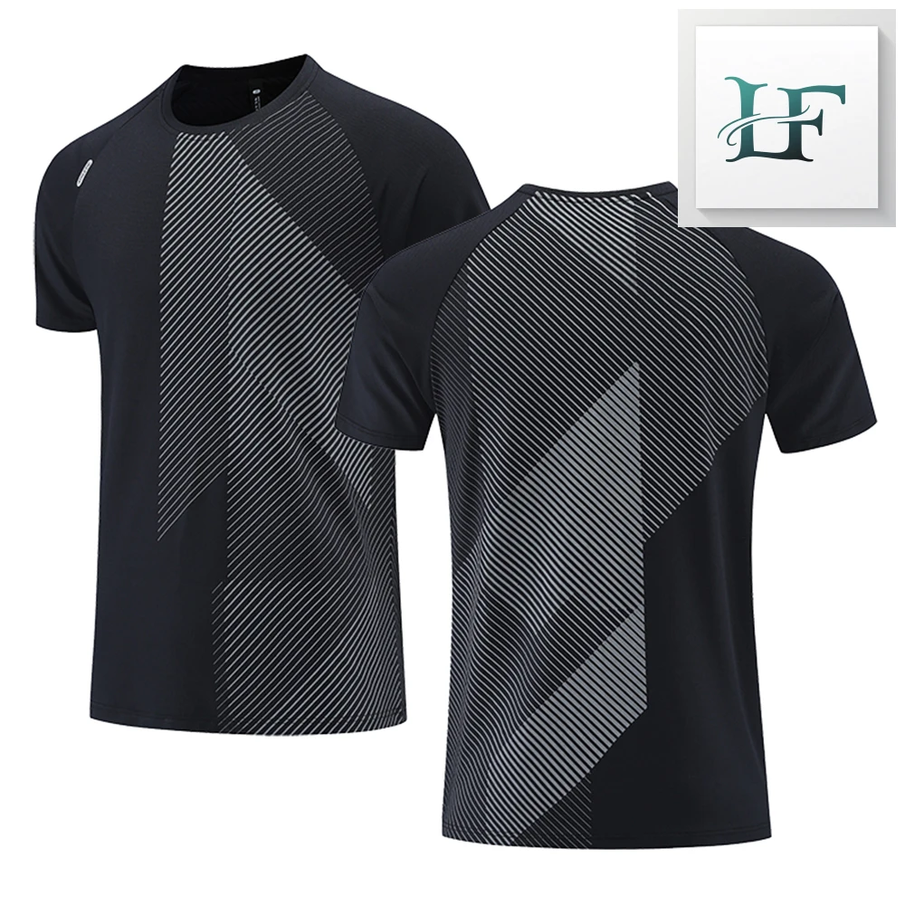 New Men's Running T-shirt Fitness Sports Quick Drying T Shirt Gym Training Tees Breathable Jogging Casual Sportswear Unisex Top