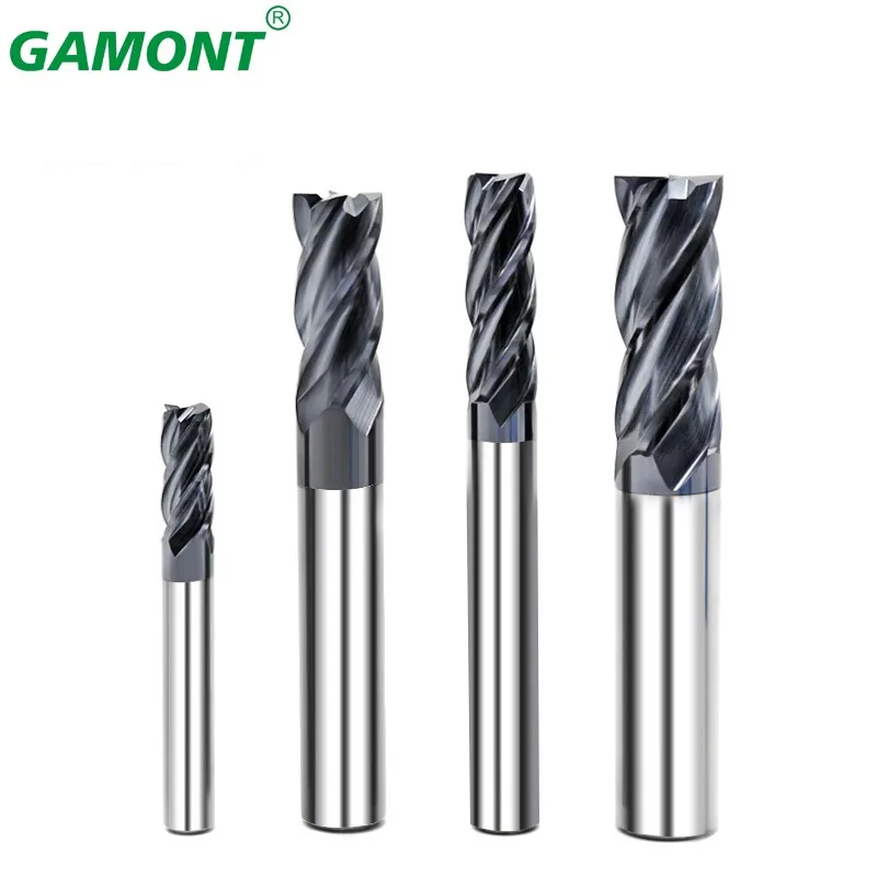 GAMONT HRC50 텅스텐 스틸 카바이드 나노 코팅 플랫 엔드 밀, CNC 기계 엔드밀 도구, 4 플루트 밀링 커터