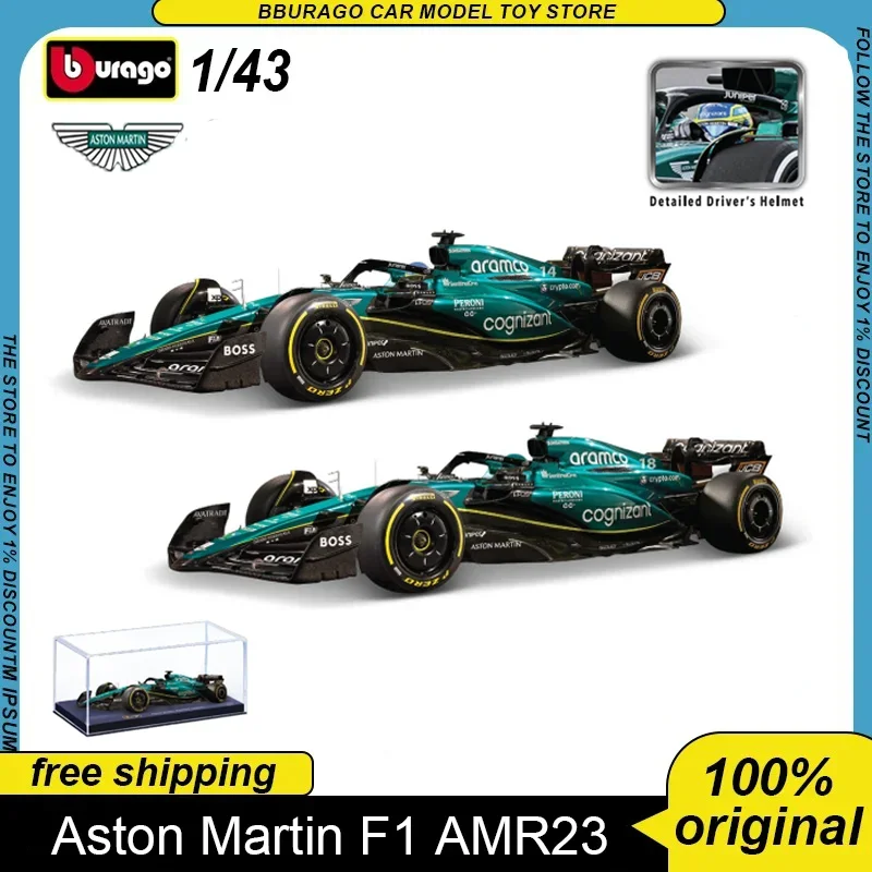 

Bburago 2024 New Product 1:43 Aston Martin AMR23 F1 Car #14 #18 Racing Edition Diecast Model Alloy Luxury Vehicle Car Kids Toys