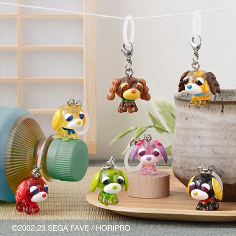 Original Bandai Toys Tea Puppy Marker Accessories Green Herbal Oolong Tea Cafe Dog Umbrella Bottle Bag Pendant Animal Figures