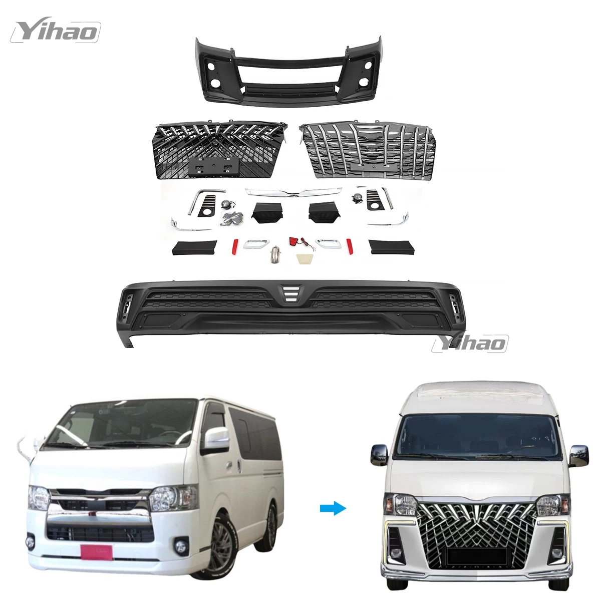 

Комплект кузова переднего и заднего бампера для обновления Toyota HIACE TRH200 18- 23