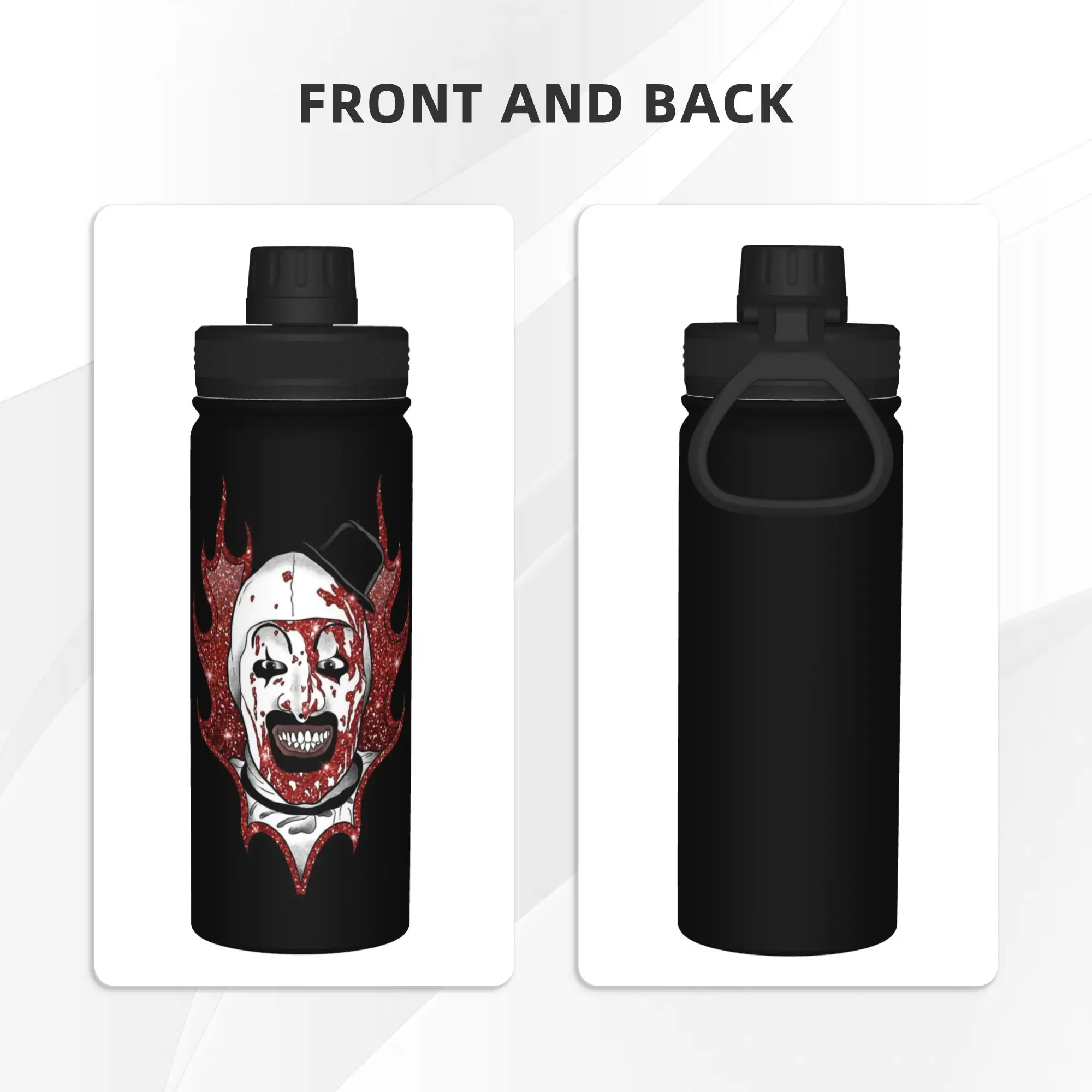 Terrifiers Art The Clown 18OZ Sports Insulated Kettle Halloween Coffee Cups Stainless Steel Travel Outdoor Mug Water Bottle
