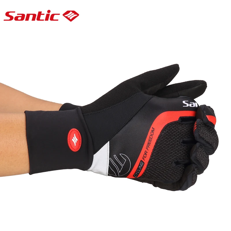 Santic Winter Cycling Gloves Mens MTB Road Bike Windproof Sport Protective Gear Keep Warm Non-slip Bicycle Long Finger Gloves