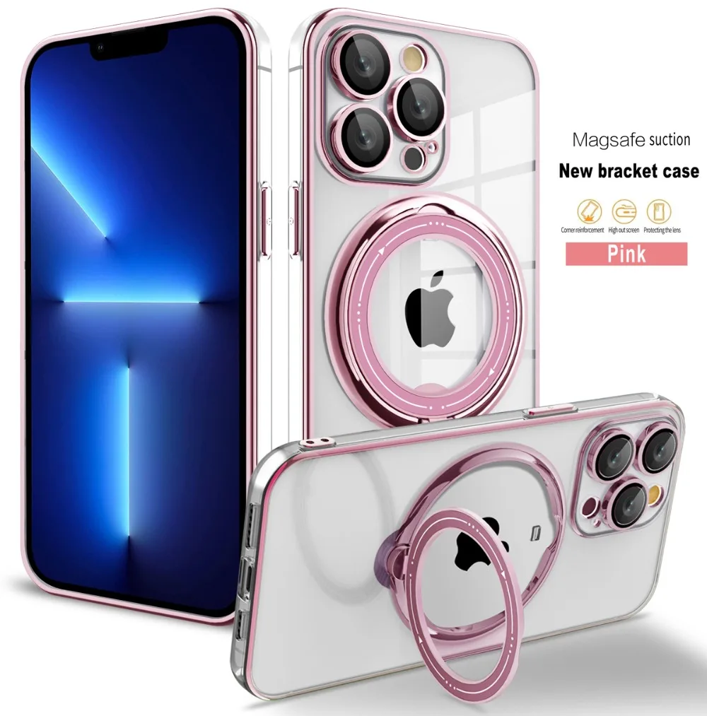 Magnetyczna obudowa z pierścieniem do przezroczyste na telefon iPhone16 15 14Pro Max 13 12 11 XR XS X 7 8 Plus obudowa do ładowania bezprzewodowego Magsafe