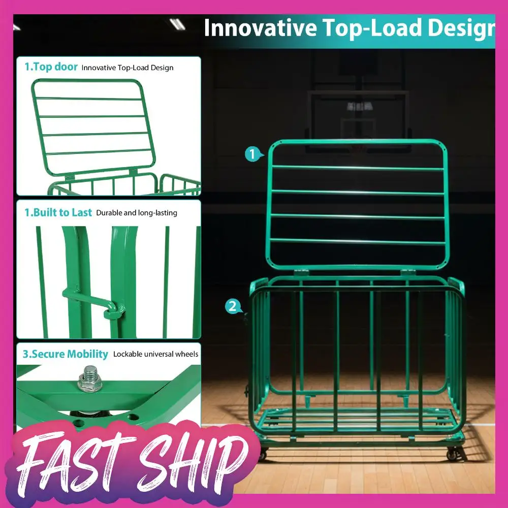 

Basketball Or Volleyball Storage Ball Cart with Wheels Rolling Sports Ball Storage Cart for Garage Club Or Gym