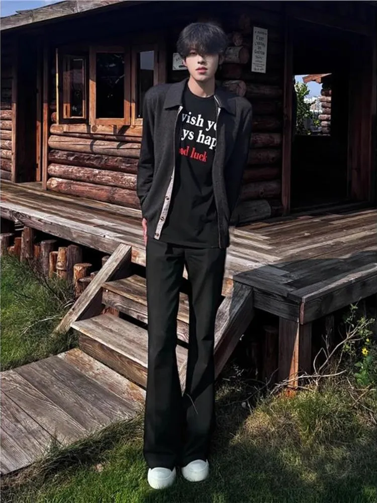 

Мужские повседневные брюки Slim Fit в американском стиле, тонкие, слегка расклешенные, черные, прямые, для весны и лета