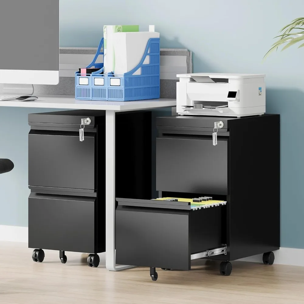 Secure Rolling Metal File Cabinet for Home Office, 2-Drawer Storage with Lock, Compact Under Desk Filing System