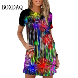 Oversized Casual Loose Women Mini Dress 2024 New Spring Summer Dress Vintage Floral Print Elegant Short Sleeve Dresses Vestidos