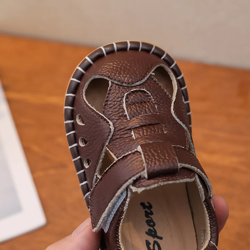 الصيف الأطفال صنادل شاطئ طفل الفتيات الفتيان الصنادل الجلدية الأصلية المضادة للتصادم الرضع حذاء طفل صغير لينة وحيد أحذية أطفال