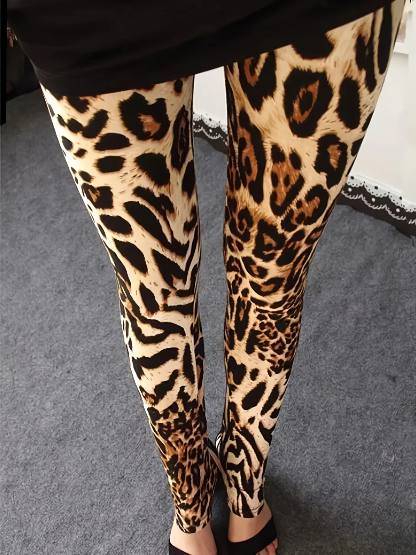 Women Fleece Lined Leggings Classic Leopard Print Stretch Slim Warm Casual Full‑Length Pants